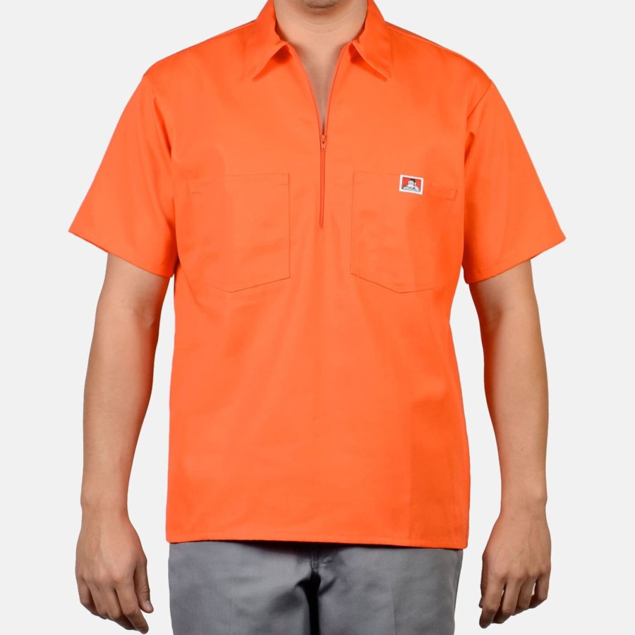 Shirts Ben Davis Co | Short Sleeve Solid 1/2 Zip Shirt - Orange