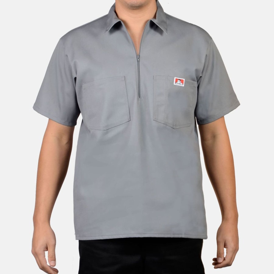 Shirts Ben Davis Co | Short Sleeve Solid 1/2 Zip Shirt - Light Grey