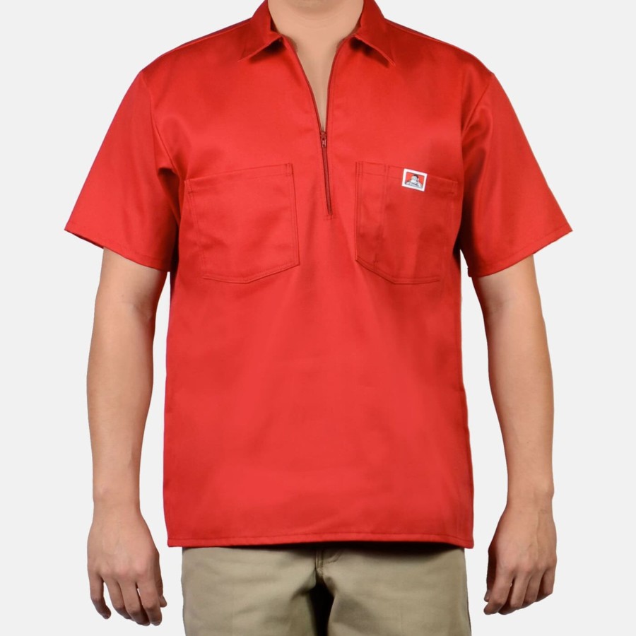 Shirts Ben Davis Co | Short Sleeve Solid 1/2 Zip Shirt - Red