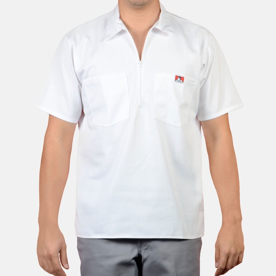 Shirts Ben Davis Co | Short Sleeve Solid 1/2 Zip Shirt - White