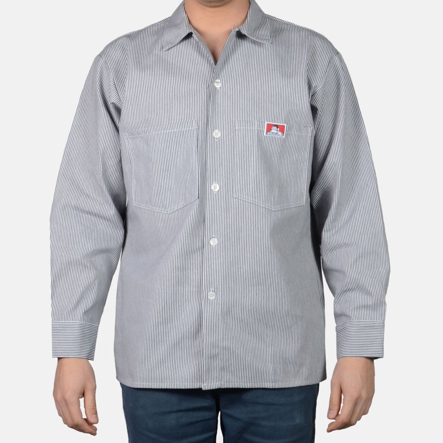 Shirts Ben Davis Co | Long Sleeve Striped Button-Up Shirt - Hickory