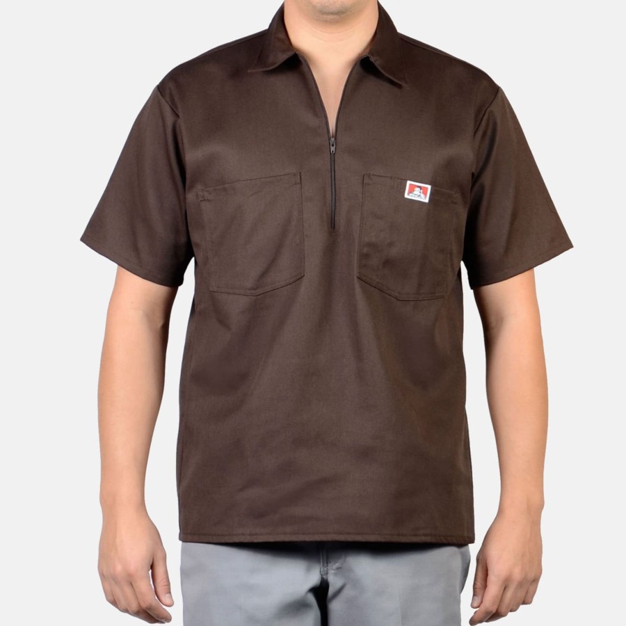 Shirts Ben Davis Co | Short Sleeve Solid 1/2 Zip Shirt - Brown