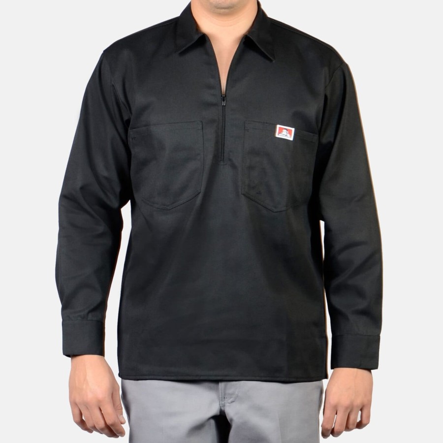 Shirts Ben Davis Co | Long Sleeve Solid 1/2 Zip Shirt - Black