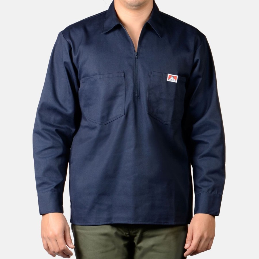 Shirts Ben Davis Co | Long Sleeve Solid 1/2 Zip Shirt - Navy