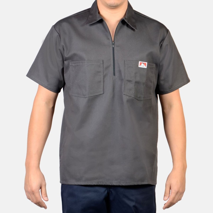 Shirts Ben Davis Co | Short Sleeve Solid 1/2 Zip Shirt - Charcoal