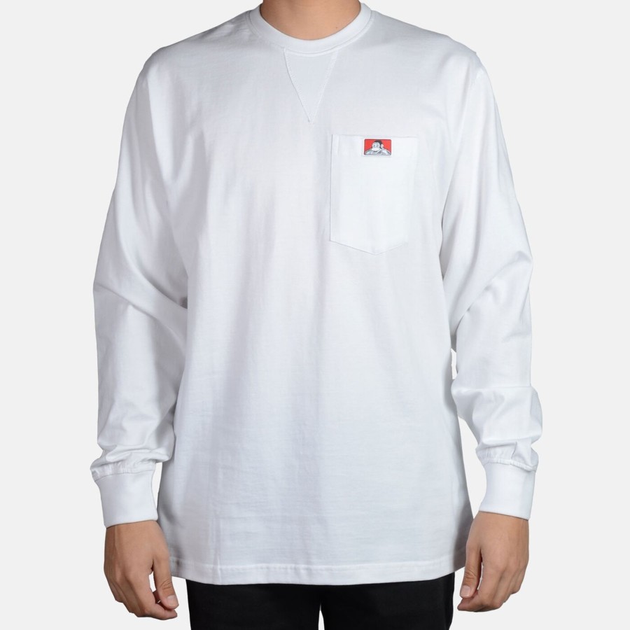 Shirts Ben Davis Co | Heavy Duty Long Sleeve Pocket T-Shirt - White