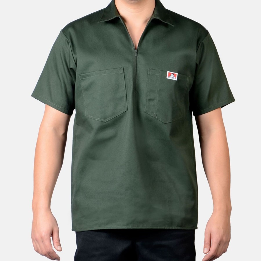 Shirts Ben Davis Co | Short Sleeve Solid 1/2 Zip Shirt - Olive