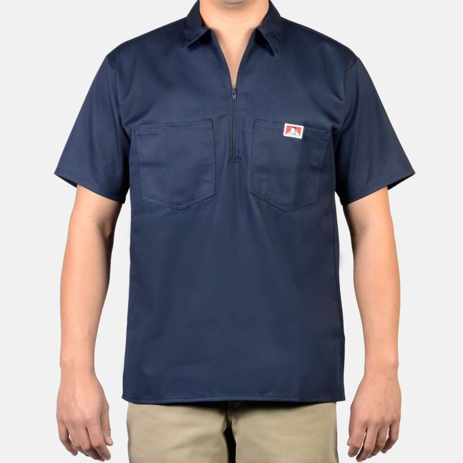 Shirts Ben Davis Co | Short Sleeve Solid 1/2 Zip Shirt - Navy