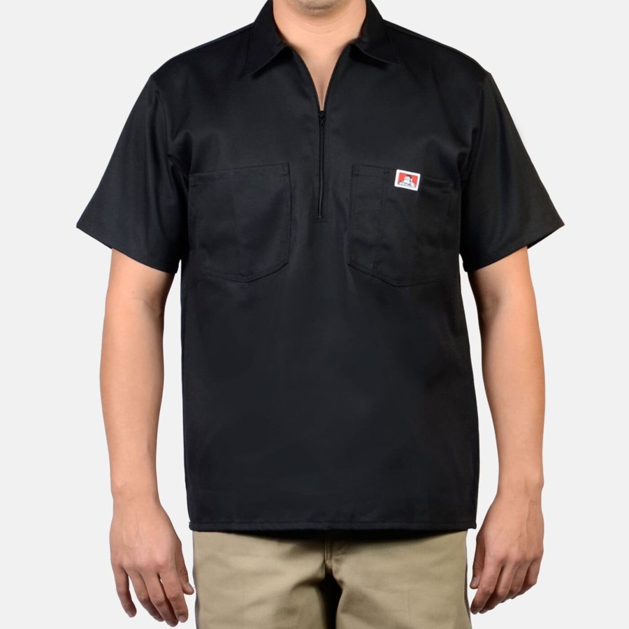 Shirts Ben Davis Co | Short Sleeve Solid 1/2 Zip Shirt - Black